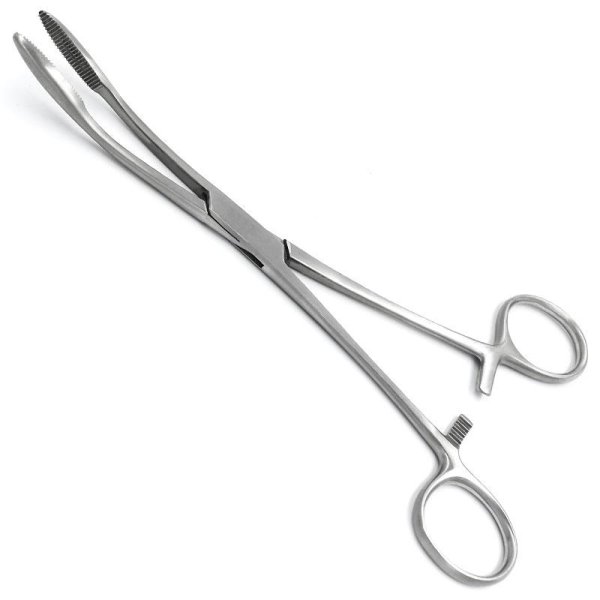 Корнцанг зігнутий, 200 мм Майєра, з кремальєрою