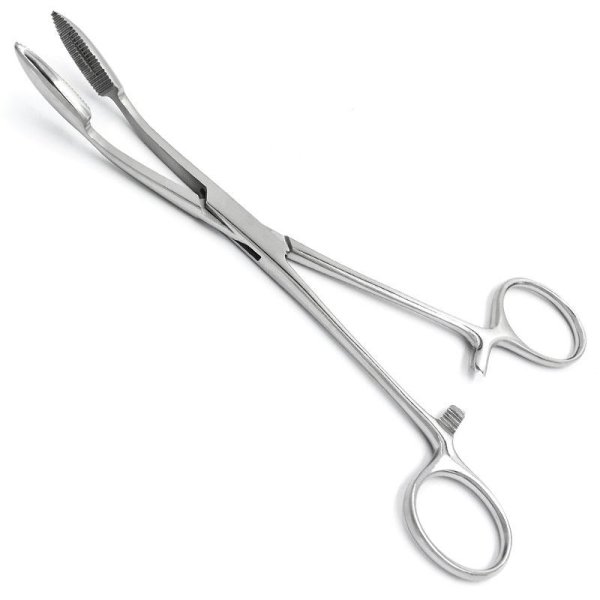 Корнцанг зігнутий, 180 мм Майєра, з кремальєрою