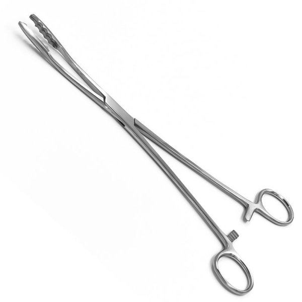 Корнцанг изогнутый, с зубцами, 260 мм.